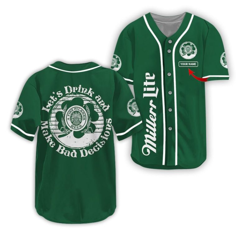 Personalized Miller Lite St Patrick's Day Baseball Jersey