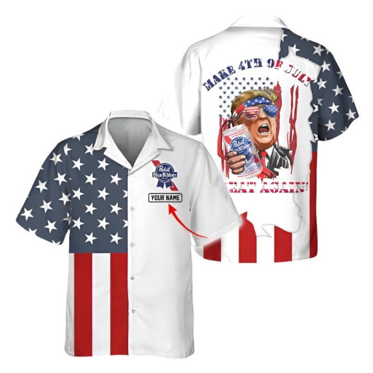 Personalized Pabst Blue Ribbon Donal Trump Independence Day Hawaiian Shirt