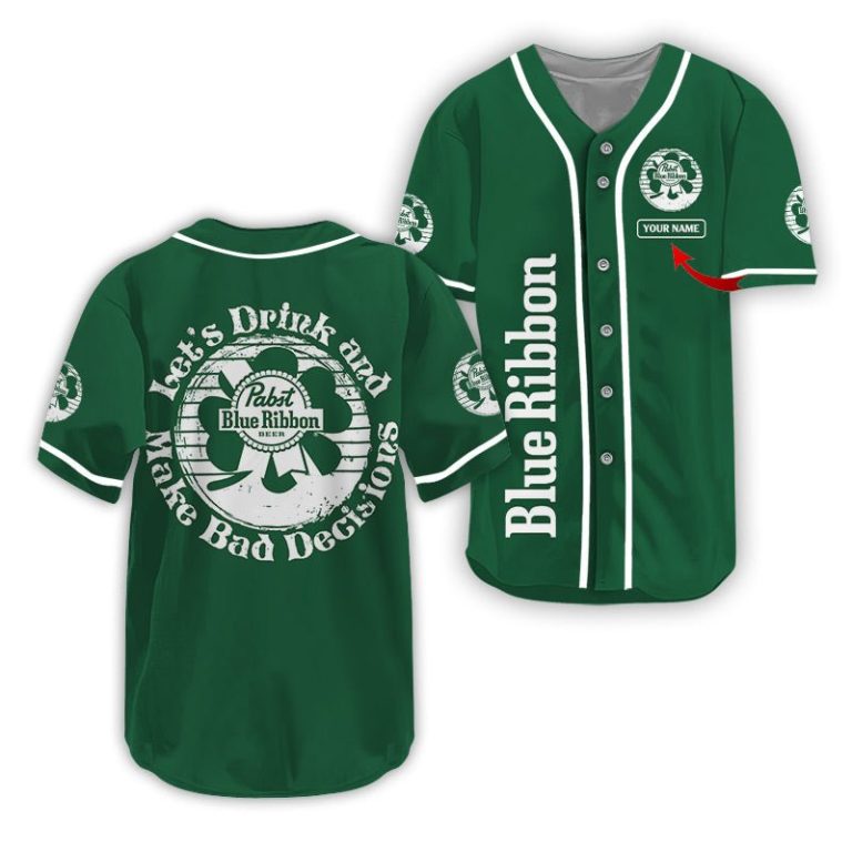 Personalized Pabst Blue Ribbon St Patrick's Day Baseball Jersey