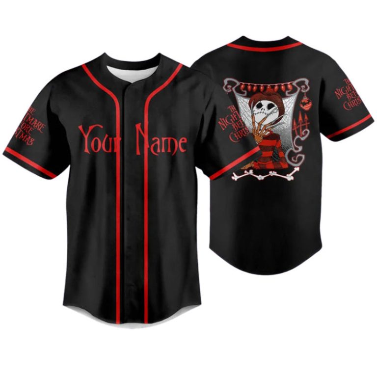 Personalized Jack Skellington Red Black Baseball Jersey