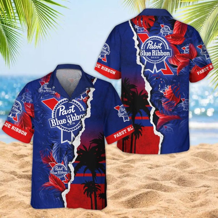 Tropical Torn Paper Pabst Blue Ribbon Hawaiian Shirt