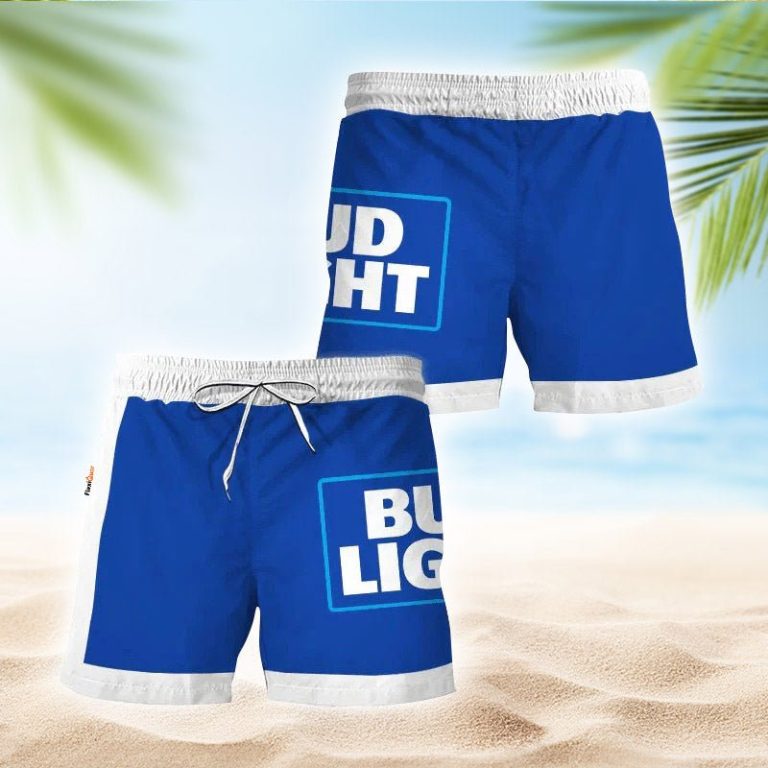 Bud Light Blue White Basic Swim Trunks