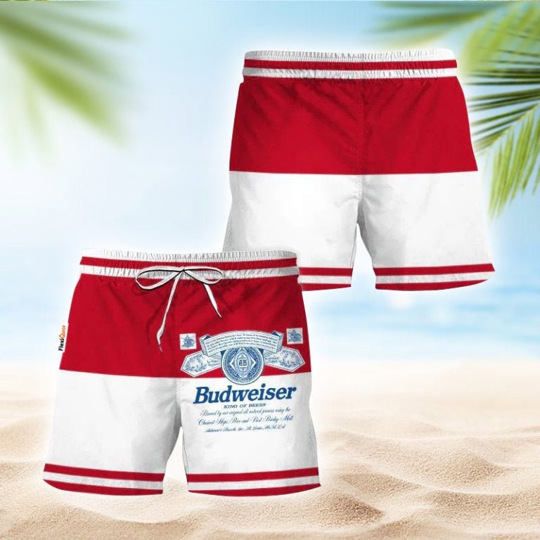 Budweiser Red And White Basic Swim Trunks