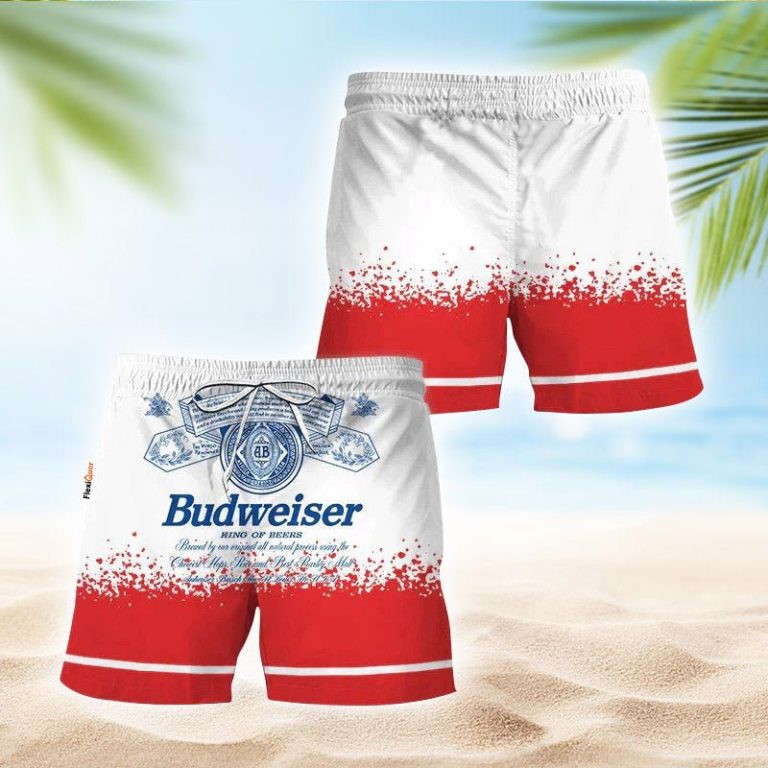 Budweiser Red White Basic Swim Trunks