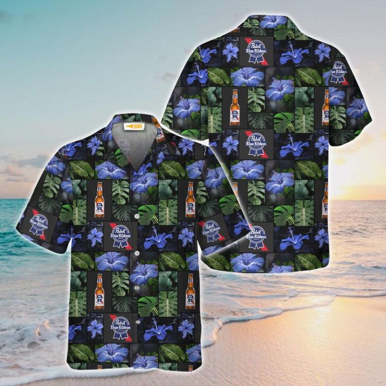 Pabst Blue Ribbon Flower Hawaiian Shirt