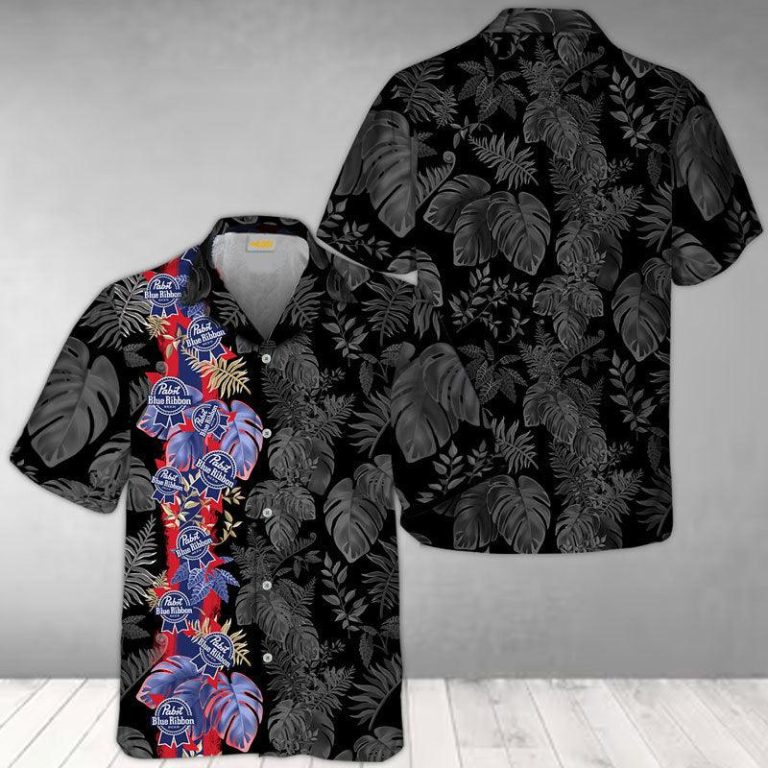 Pabst Blue Ribbon Front Stripe Color Hawaiian Shirt