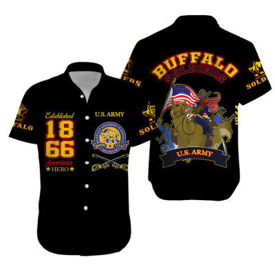 Big Boy Buffalo Soldiers Hawaiian Shirt Black LT12