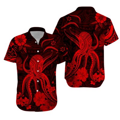 Hawaii Hawaiian Shirt Polynesia Red Octopus LT13