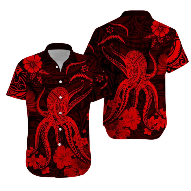 Hawaii Hawaiian Shirt Polynesia Red Octopus LT13