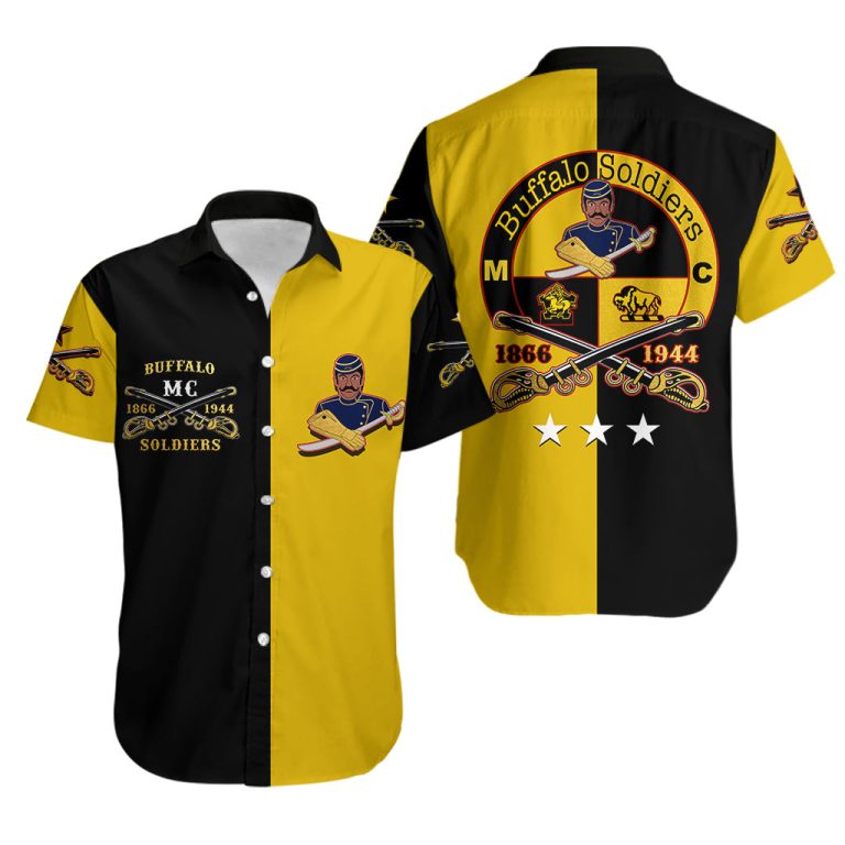 Buffalo Soldiers Hawaiian Shirt Black-Gold Style LT6