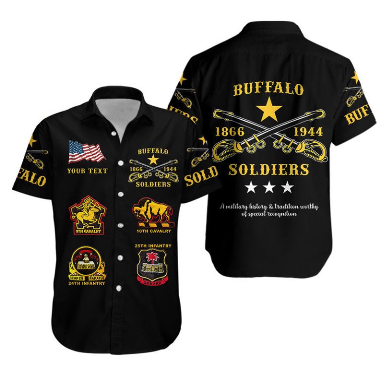 (Custom Personalised) Buffalo Soldiers Hawaiian Shirt African American Military Original Style - Black LT8