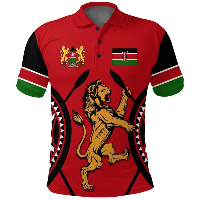 Kenya Lion Polo Shirt Maasai Shield