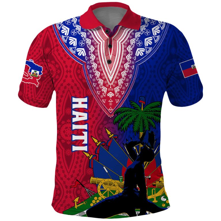 Personalised Haiti Polo Shirt Ayiti Neg Maron With Dashiki Royal LT01