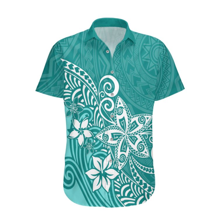 Polynesia Hawaiian Shirt Plumeria Teal Curves LT7