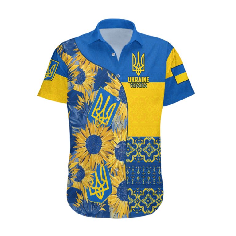 Ukraine Hawaiian Shirt Ukrainian Coat of Arms and Folk Sunflower LT9