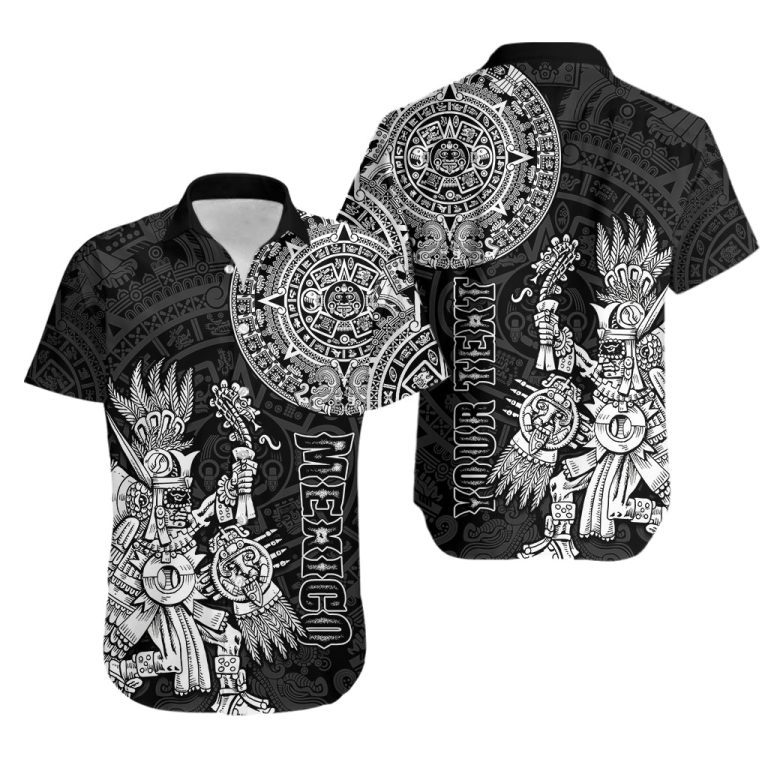 (Custom Personalised) Mexico Aztec Hawaiian Shirt El Calendario Maya Mix Huitzilopochtli Black LT14